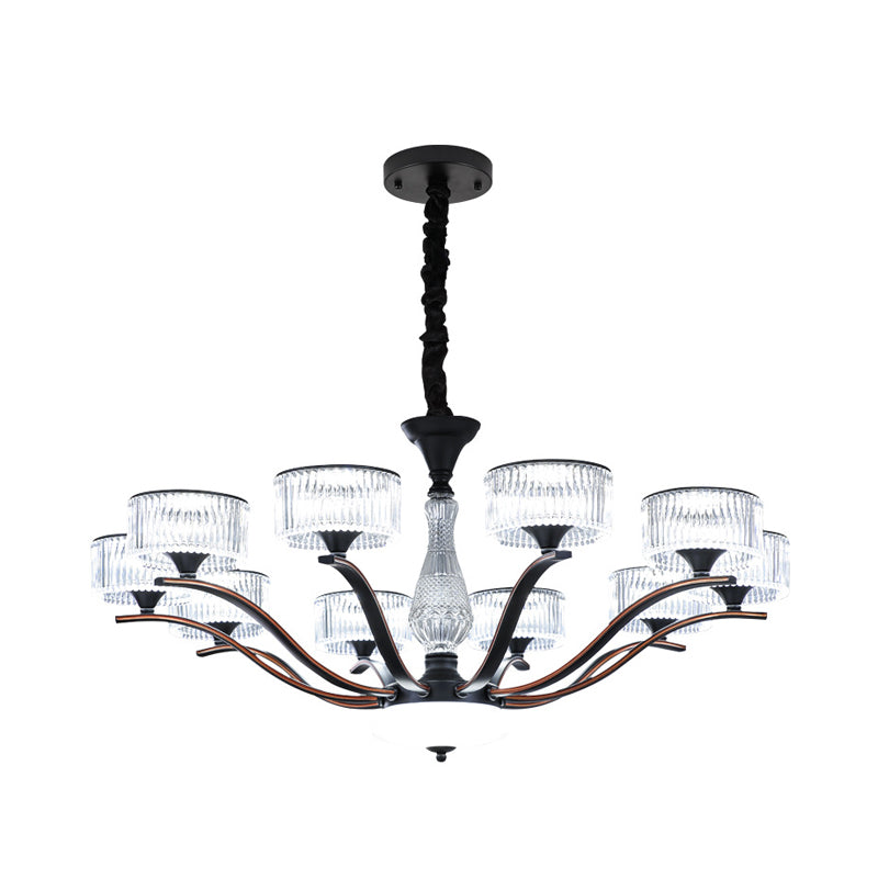 Modernist 10-Bulb Clear Crystal Glass Ceiling Chandelier - Black Suspension Lighting