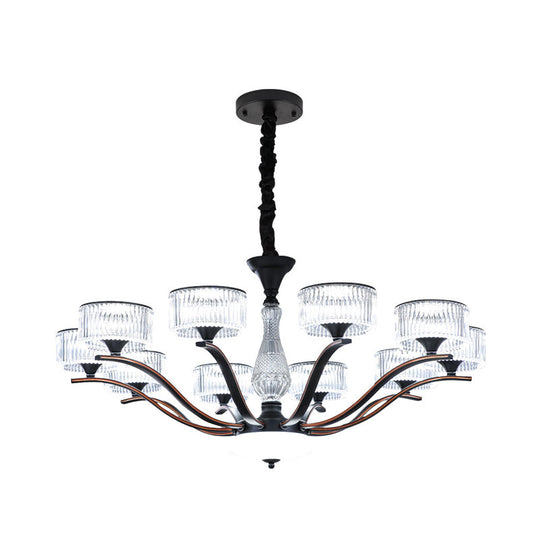 Modernist 10-Bulb Clear Crystal Glass Ceiling Chandelier - Black Suspension Lighting