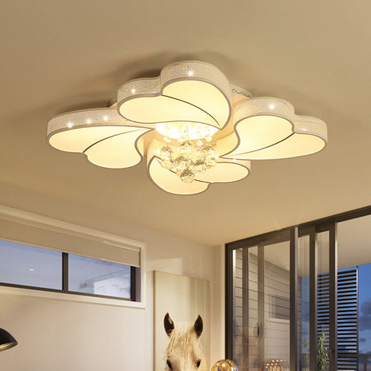 White Acrylic Loving Heart LED Ceiling Flush Light with Crystal Orb - Simple & Elegant for Living Room