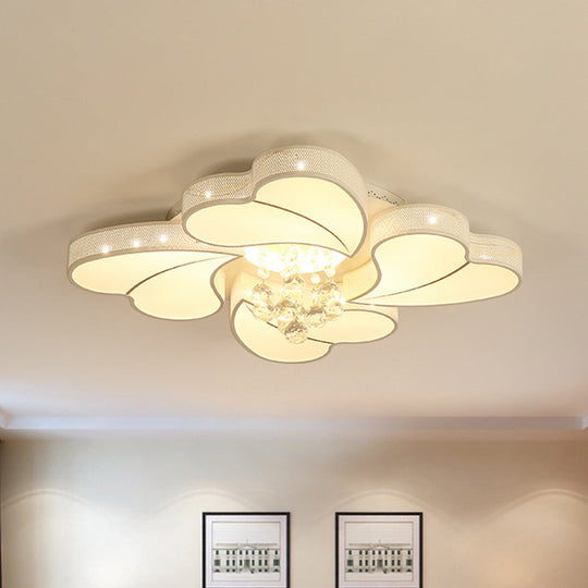 White Acrylic Loving Heart LED Ceiling Flush Light with Crystal Orb - Simple & Elegant for Living Room