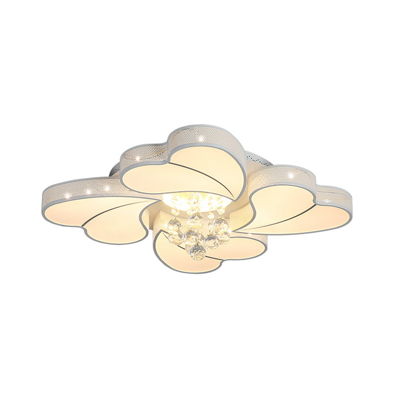 White Acrylic Loving Heart LED Ceiling Flush Light with Crystal Orb - Simple & Elegant for Living Room