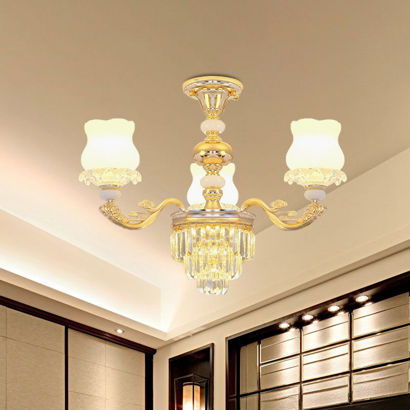 Modern Gold Crystal Glass Flower Ceiling Flush Light for Bedroom (3/6 Lights)