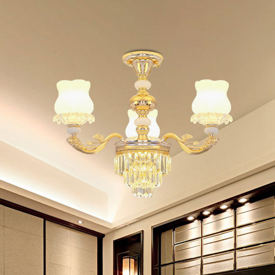 Modern Gold Crystal Glass Flower Ceiling Flush Light For Bedroom (3/6 Lights)