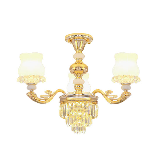 Modern Gold Crystal Glass Flower Ceiling Flush Light for Bedroom (3/6 Lights)