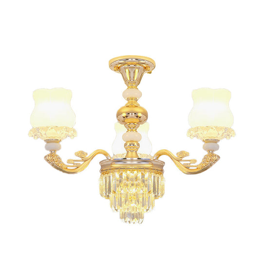 Modern Gold Crystal Glass Flower Ceiling Flush Light For Bedroom (3/6 Lights)