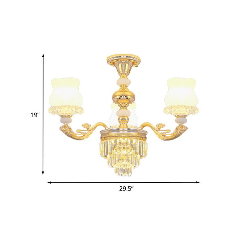 Modern Gold Crystal Glass Flower Ceiling Flush Light for Bedroom (3/6 Lights)