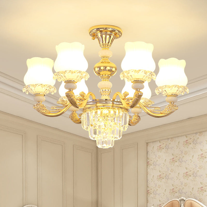 Modern Gold Crystal Glass Flower Ceiling Flush Light for Bedroom (3/6 Lights)