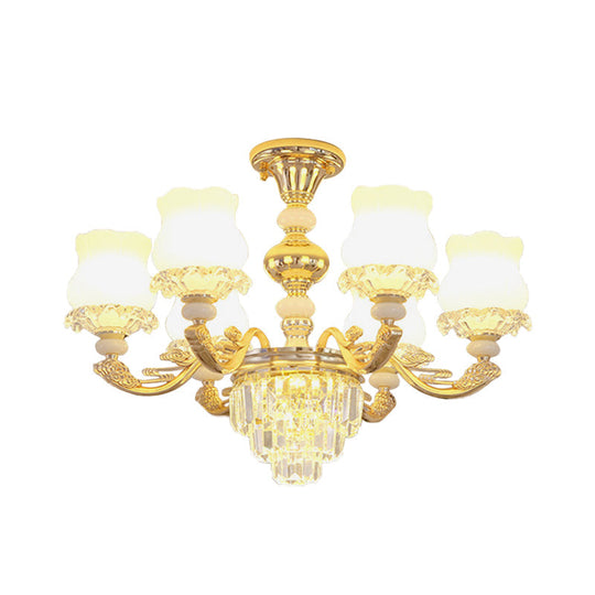 Modern Gold Crystal Glass Flower Ceiling Flush Light for Bedroom (3/6 Lights)