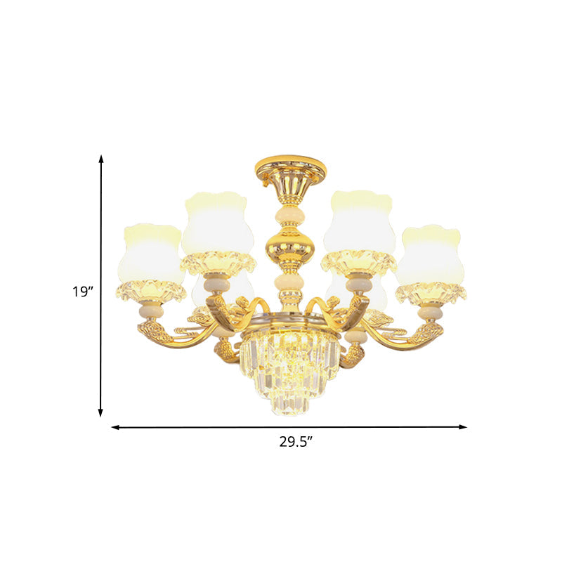 Modern Gold Crystal Glass Flower Ceiling Flush Light for Bedroom (3/6 Lights)