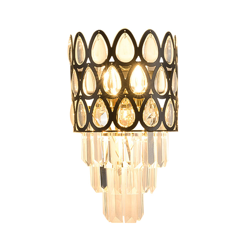 Minimalist 3-Bulb Crystal Wall Sconce In Black For Living Room