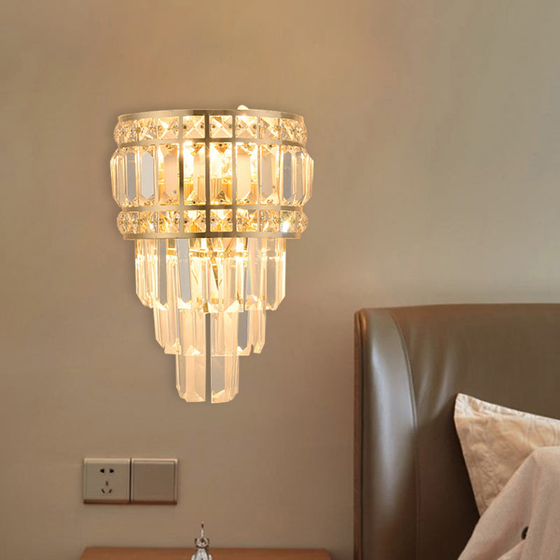 Minimalist Gold Wall Lamp - Clear Crystal 3-Light Layered Fixture