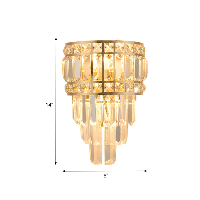 Minimalist Gold Wall Lamp - Clear Crystal 3-Light Layered Fixture