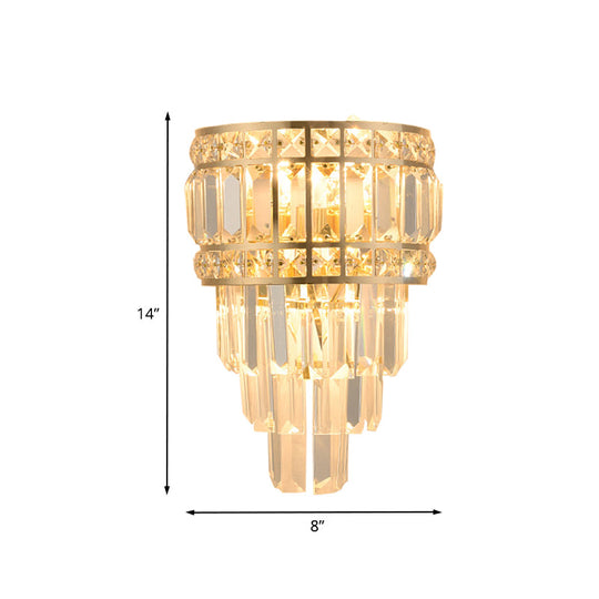 Minimalist Gold Wall Lamp - Clear Crystal 3-Light Layered Fixture