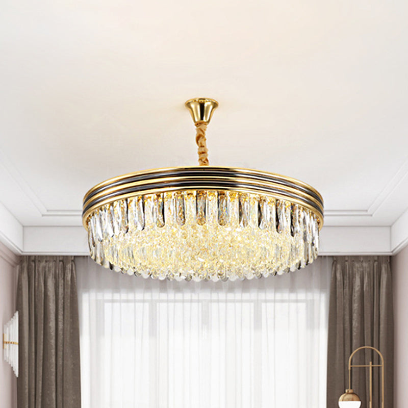 Loop Crystal Block Ceiling Chandelier With 14 Bulbs - Elegant Gold Hanging Light For Living Room