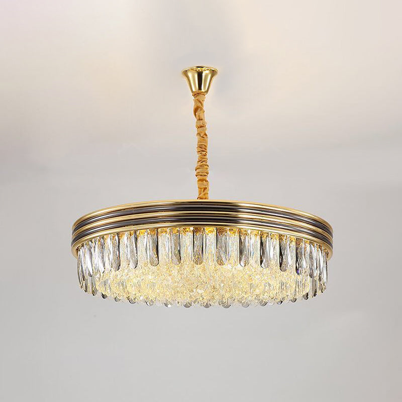 Loop Crystal Block Ceiling Chandelier With 14 Bulbs - Elegant Gold Hanging Light For Living Room