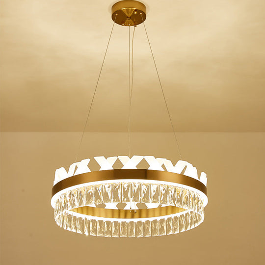 Contemporary Gold LED Chandelier with Clear Crystal Halo Ring - Pendant Ceiling Light