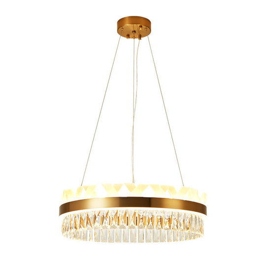 Contemporary Gold Led Chandelier - Clear Crystal Halo Pendant Light