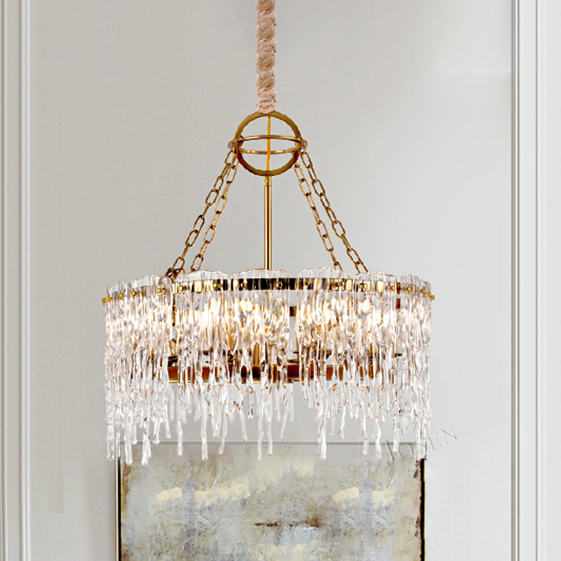 Simple Gold Crystal Chandelier - 8-Bulb Ceiling Hang Fixture For Living Room