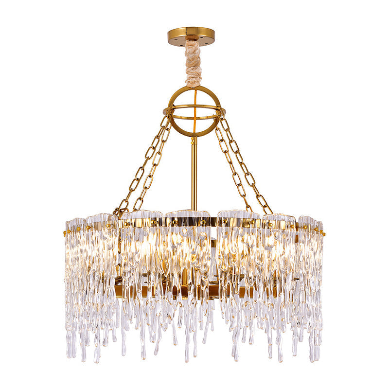 Simple Gold Melting Ice 8-Bulb Crystal Chandelier – Elegant Living Room Ceiling Fixture