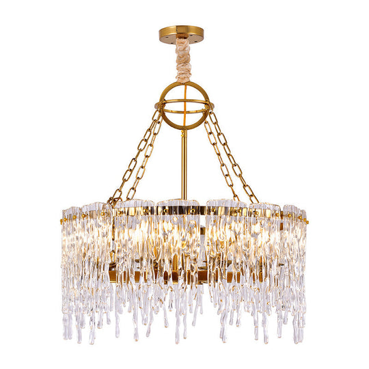 Simple Gold Melting Ice 8-Bulb Crystal Chandelier – Elegant Living Room Ceiling Fixture