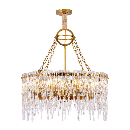 Simple Gold Crystal Chandelier - 8-Bulb Ceiling Hang Fixture For Living Room