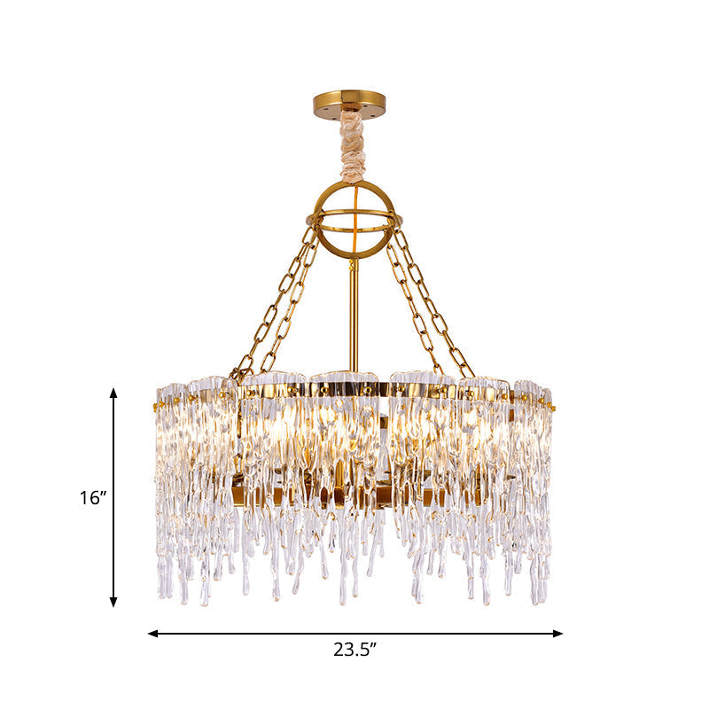 Simple Gold Melting Ice 8-Bulb Crystal Chandelier – Elegant Living Room Ceiling Fixture