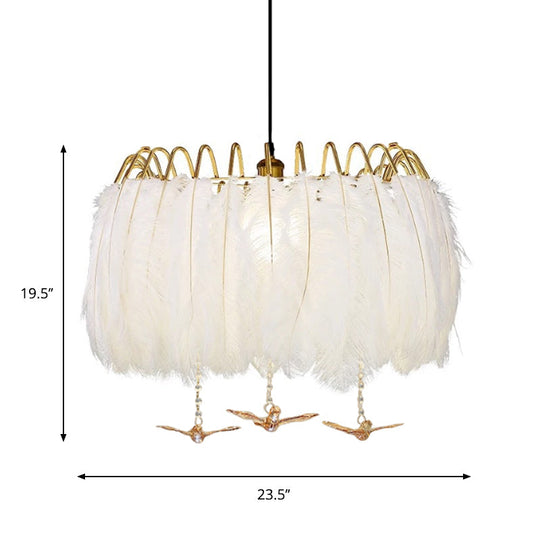 Minimalist Feather Metal Chandelier Light Fixture - 4-Head Bedroom Suspension Lamp In White