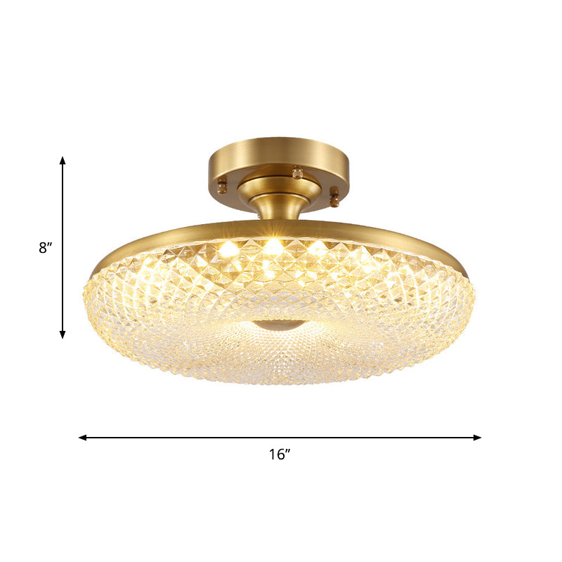 7-Head Gold Semi Flush Mount Ceiling Light with Clear Ribbed Crystal – Postmodern Doughnut Design