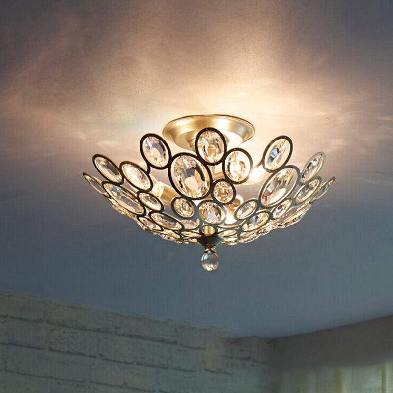 Modern Silver Crystal Semi Flush Light For Corridors - Hand-Cut 3 Head Design