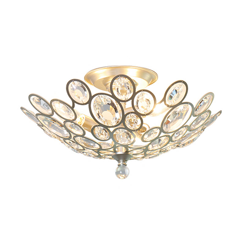 Modern Silver Crystal Semi Flush Light for Corridors - Hand-Cut, 3 Head Design