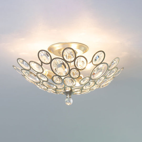 Modern Silver Crystal Semi Flush Light for Corridors - Hand-Cut, 3 Head Design