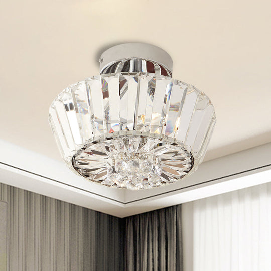 Contemporary Crystal Block 3-Light Chrome Cone Porch Ceiling Mounted Semi Flush Mount