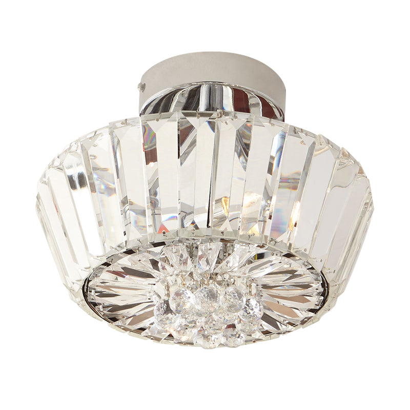 Contemporary Crystal Block 3-Light Chrome Cone Porch Ceiling Mounted Semi Flush Mount