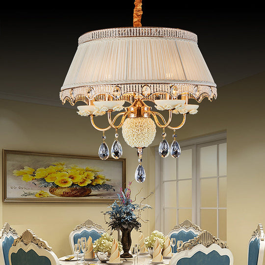 Pastoral Style Ceramic Chandelier With Hanging Light And Pleated Lamp Shade - Set Of 5 Candlestick