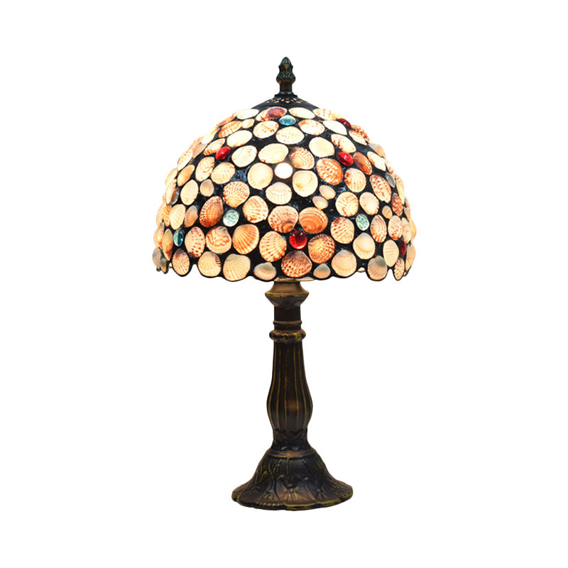 8/12 Wide Tiffany Style Bronze Shell Nightstand Lamp With Bowl-Shaped Design For Bedroom