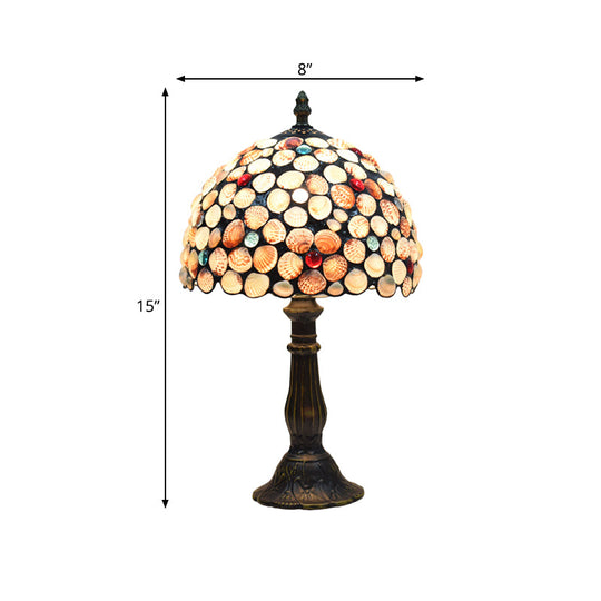 8/12 Wide Tiffany Style Bronze Shell Nightstand Lamp With Bowl-Shaped Design For Bedroom