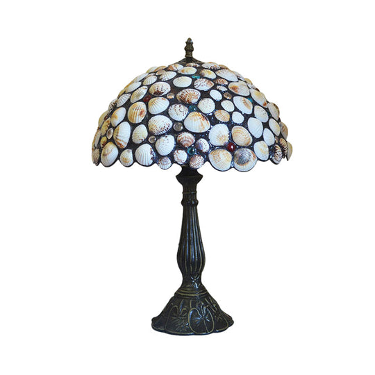 8/12 Wide Tiffany Style Bronze Shell Nightstand Lamp With Bowl-Shaped Design For Bedroom