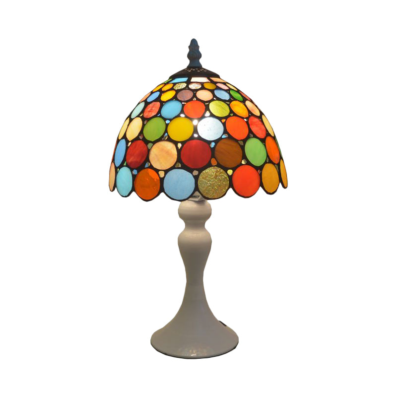 Tiffany Stained Glass Table Lamp - Elegant Single-Bulb Nightstand Light In White