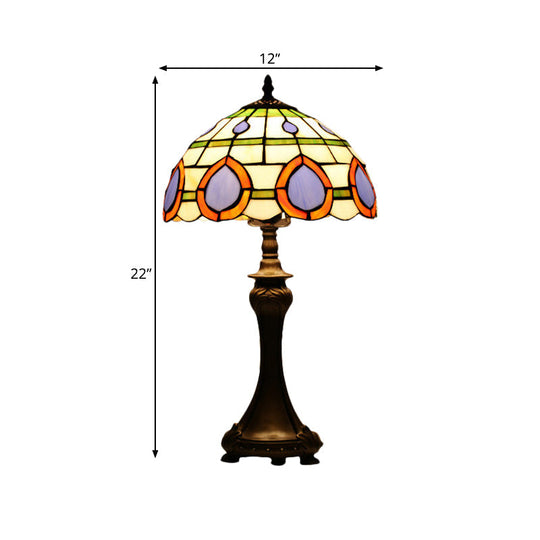 Tiffany Style Painted Diamond Grid Glass Table Lamp With Bronze Base - 1 Head Nightstand Light