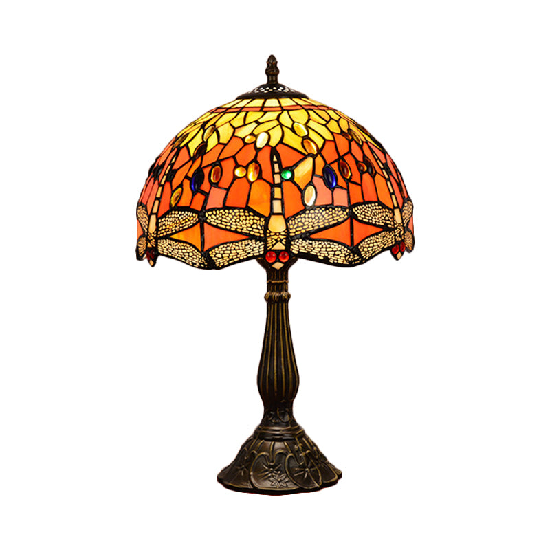 Dragonfly Stained Glass Tiffany Night Lamp - Elegant 1-Head Table Light In White/Yellow/Orange For