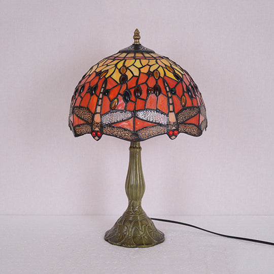 Dragonfly Stained Glass Tiffany Night Lamp - Elegant 1-Head Table Light In White/Yellow/Orange For