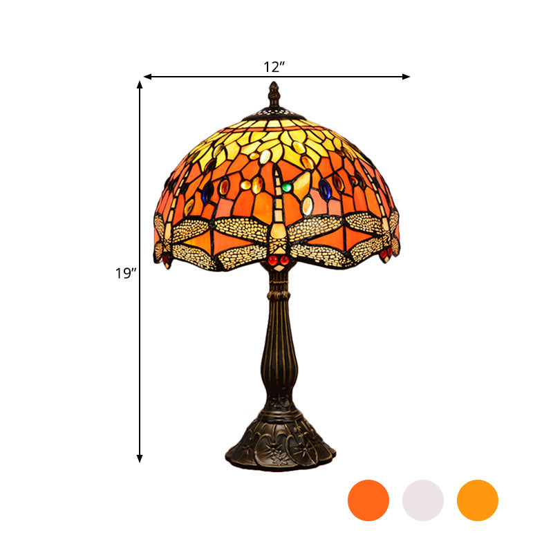 Dragonfly Stained Glass Tiffany Night Lamp - Elegant 1-Head Table Light In White/Yellow/Orange For