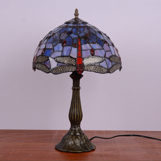 Dragonfly Stained Glass Tiffany Night Lamp - Elegant 1-Head Table Light In White/Yellow/Orange For