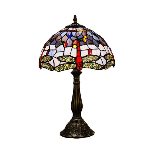 Dragonfly Stained Glass Tiffany Night Lamp - Elegant 1-Head Table Light In White/Yellow/Orange For