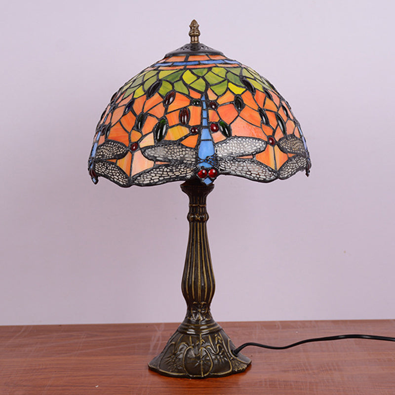 Dragonfly Stained Glass Tiffany Night Lamp - Elegant 1-Head Table Light In White/Yellow/Orange For