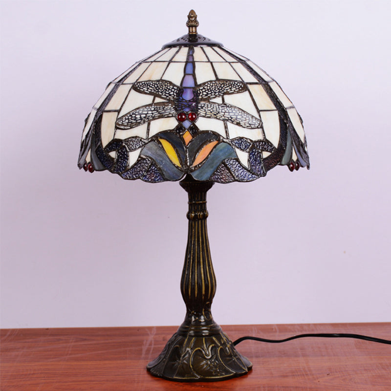 Bronze Dragonfly Tiffany Night Light Table Lamp With Hand-Cut Glass For Bedside