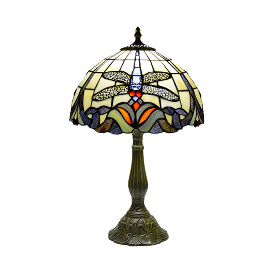 Bronze Dragonfly Tiffany Night Light Table Lamp With Hand-Cut Glass For Bedside