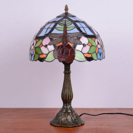 Tiffany Dragonfly Nightstand Lamp With Colorful Bowl Shade Orange