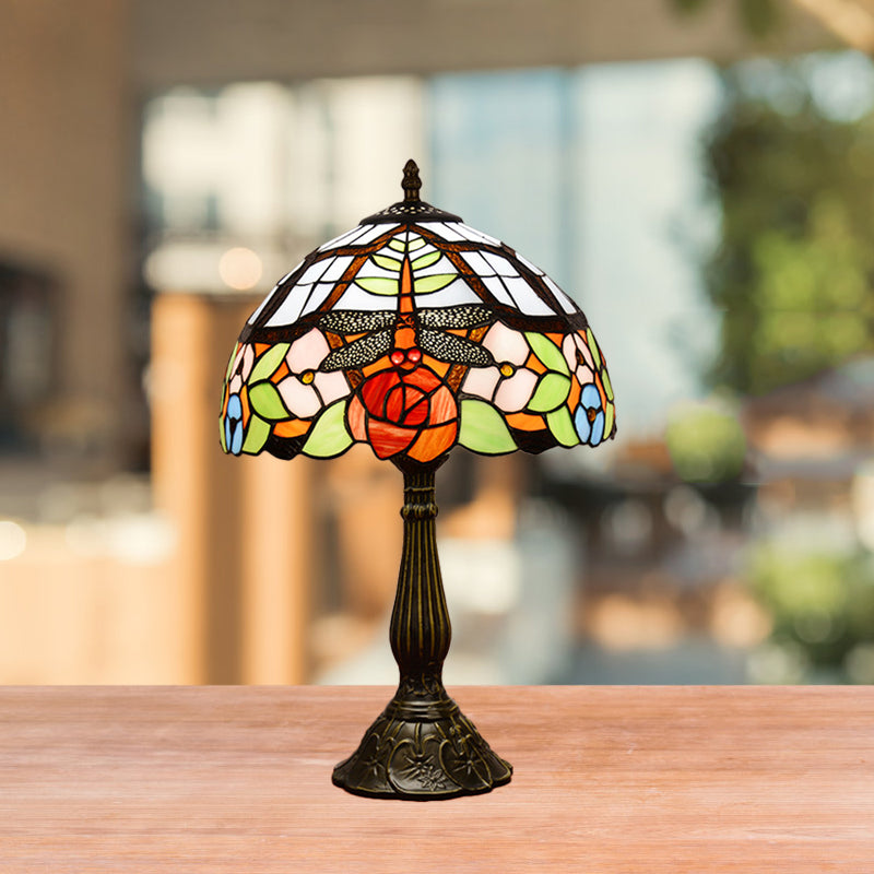 Tiffany Dragonfly Nightstand Lamp With Colorful Bowl Shade