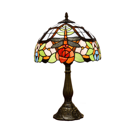 Tiffany Dragonfly Nightstand Lamp With Colorful Bowl Shade